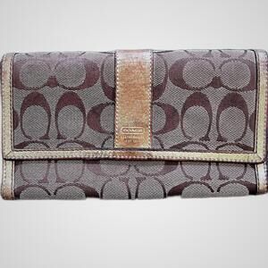 Vintage Coach Mother‎ of Pearl Leather Trim  Envelope Wallet Distressed Y2K 90s
